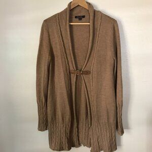 Brooks Brothers Cardigan Sweater Womens Camel 100% Merino Cableknit Preppy